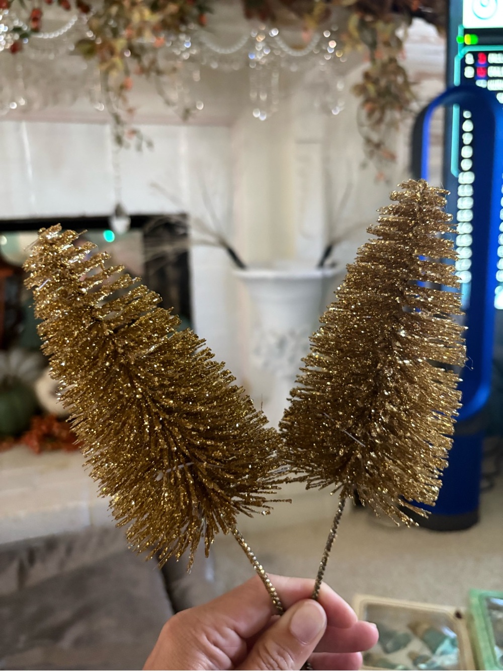 Gold Glitter Bottle Brush Picks - Holiday Home Decor